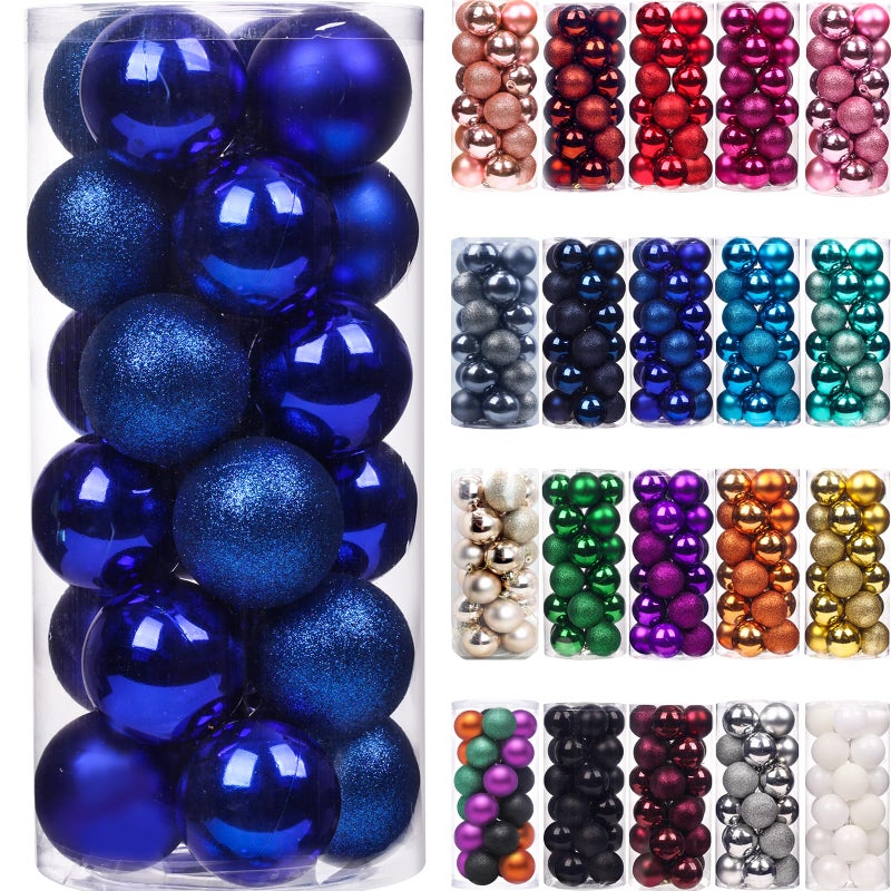 Emopeak 24Pcs Mini Christmas Balls Ornaments for Xmas Tree - 1.57 Inch Small Shatterproof Christmas Tree Decorations Hanging Ball for Holiday Wedding Party Decoration Navy Blue - Image 1